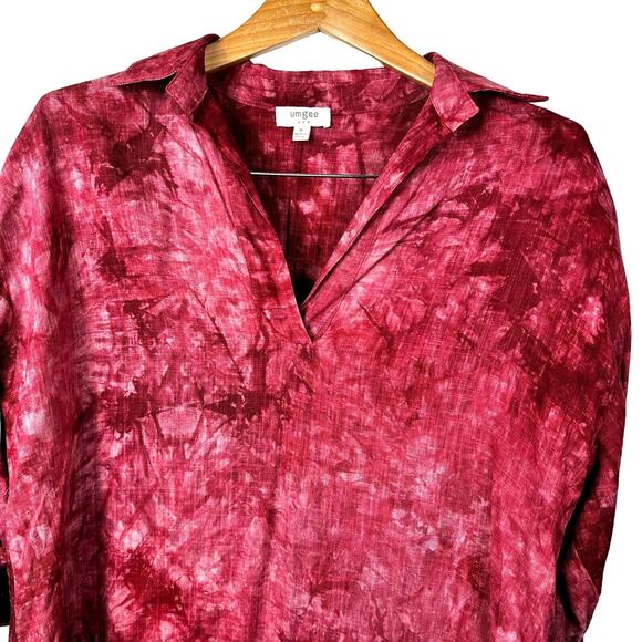 Umgee Tops - Umgee Red Linen Blend Burgundy Red Tie Dye Print Tunic Top Size Medium